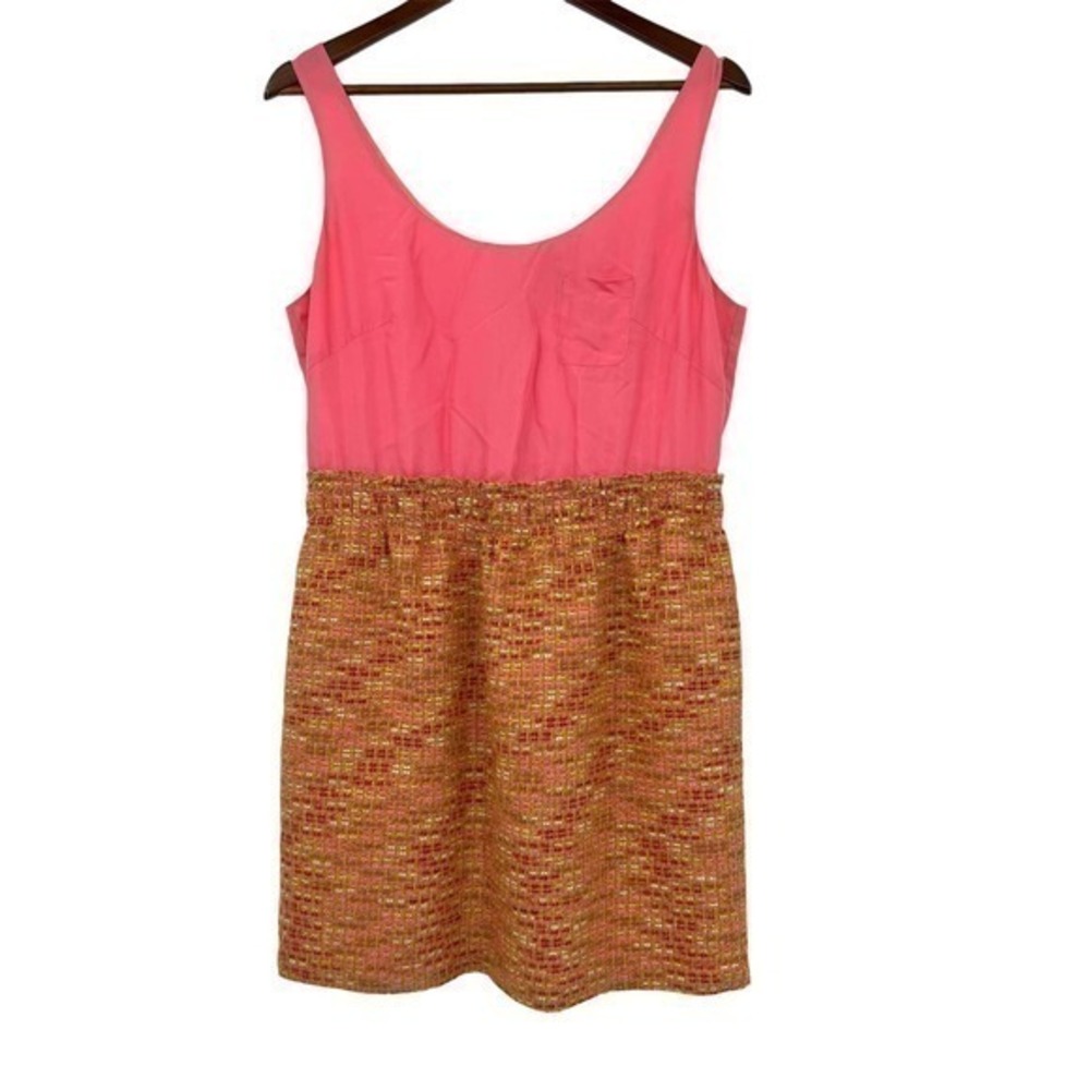 J CREW 10 Pink combo Tweed Silk Dress Career Cocktail Expose Zip work silk blend